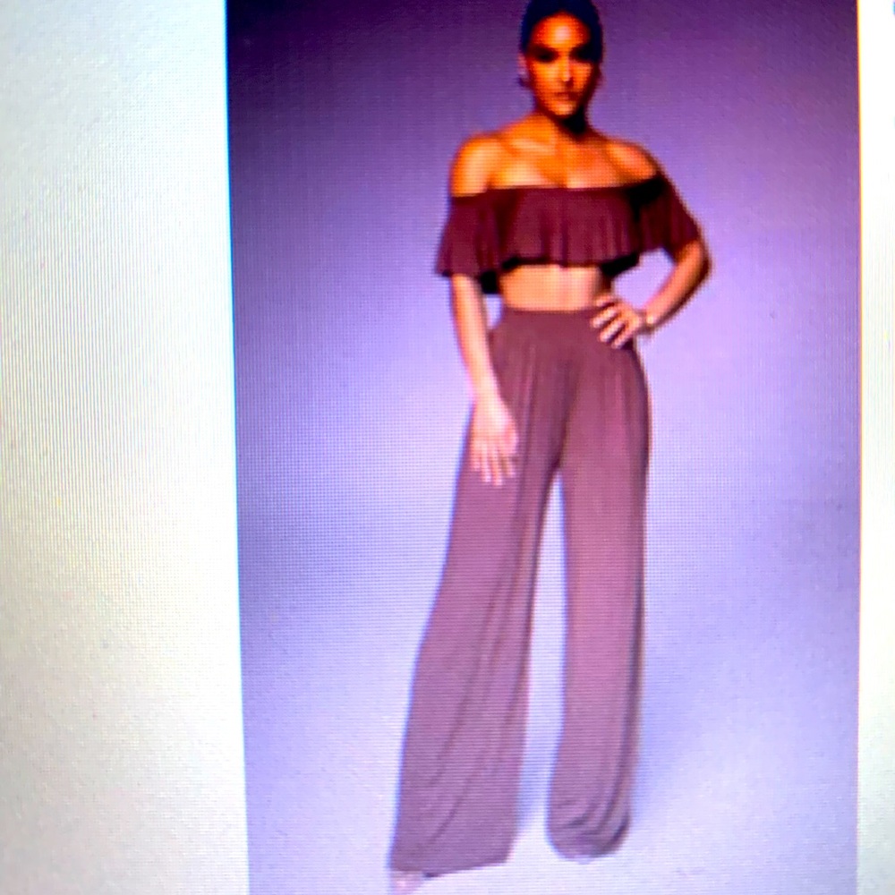 Beautiful Chocolate Pants Set, off shoulder top, wide leg pants, XXL